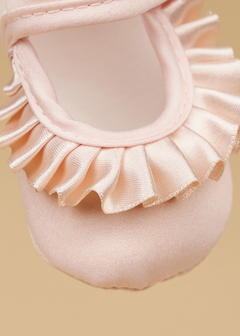 Pink Satin Ballerinas with Ruffle and Pink Strap 231223 Sinderella