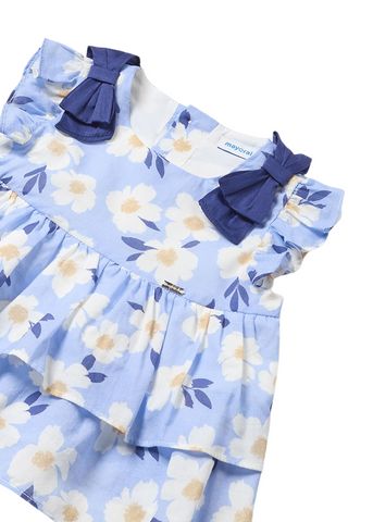 2 Piece Set, Blouse and Shorts, Blue with White Flower Print for Girls 1232 Mayoral