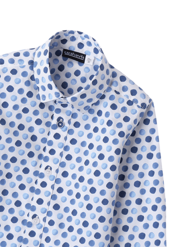 White Long Sleeve Shirt with Blue Polka Dot Print 8005 Sarabanda