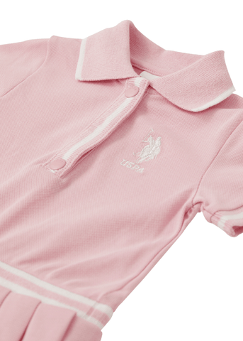 Powder Pink Dress with Polo Collar and Pleats USB1963 V4 Us Polo Assn