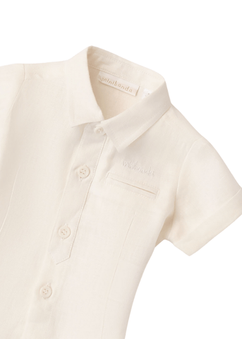 Cream linen shirt with short sleeves 8696 Mini band