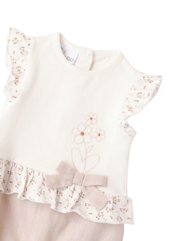 Cream Short Jumpsuit with Beige Flower Print 8163 iDO