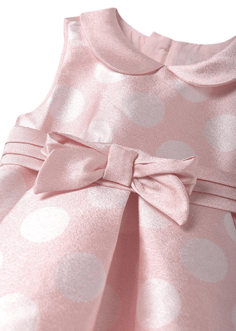 Pink Taffeta Dress with Big Polka Dots with Collar and Drawstring Waist 5007 Abel & Lula