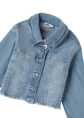 Light Blue Denim Jacket with Rhinestones for Girls 8372 iDO