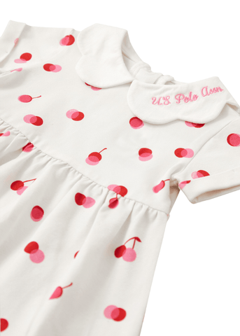 Ivory Short Sleeve Cherry Print Collar Dress 1969 V1 Us Polo Assn