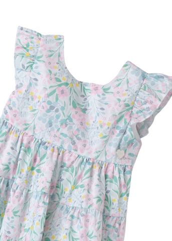 White Dress with Small Pink and Green Flower Print 8740 Miniband
