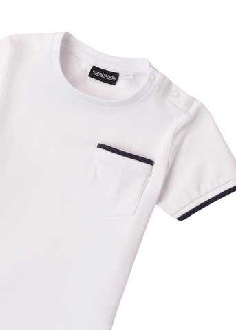 White T-shirt with Navy Blue and Chest Pocket 8106 Sarabanda