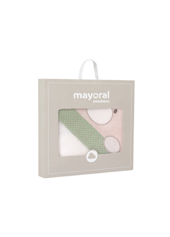 White Towel with Green, Bear Print and Cap with Ears 9462 Mayoral