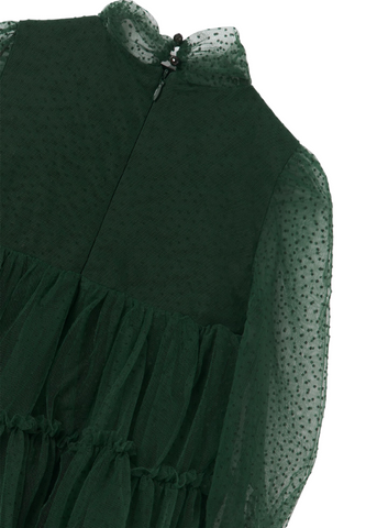Rochie cu Maneci Transparente din Tull Verde cu Picouri