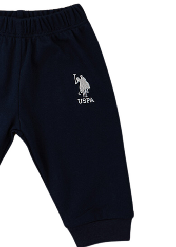 Boys 2 Piece Set, Cream Logo Print Blouse and Navy Long Pants USB1402 Us Polo Assn