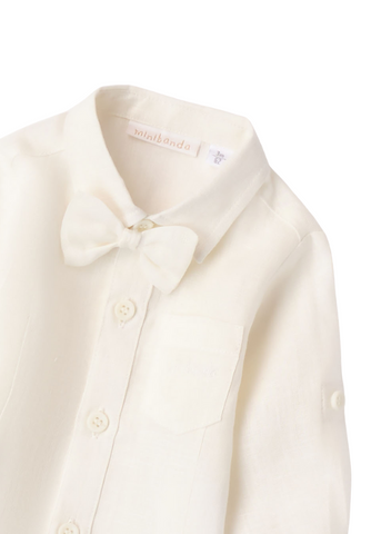 Ivory Linen Shirt with Long Sleeve 8643 Miniband