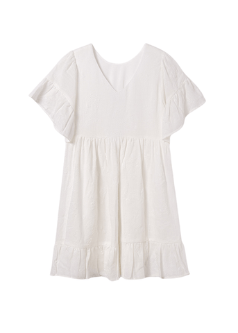 Embroidered Cotton Dress, Ivory with Short Sleeve 6950 Mayoral