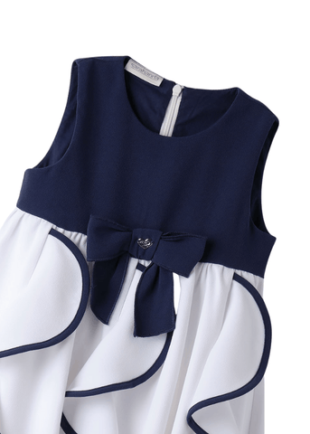 Dress with Navy Blue Bust and White Skirt with Ruffles 8338 Sarabanda