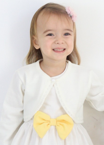 Ivory Dress with Straps on the Back Yellow Bow and Flower Print with Bolero M0678 Connie Baby