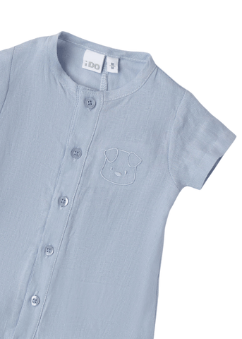 Blue Linen Short Jumpsuit with Buttons 8077 iDO