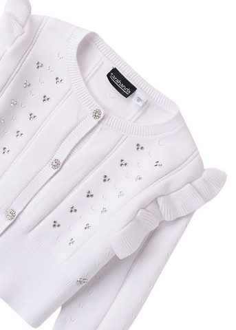 White Knitted Cardigan with Crystals for Girls 8216 Sarabanda