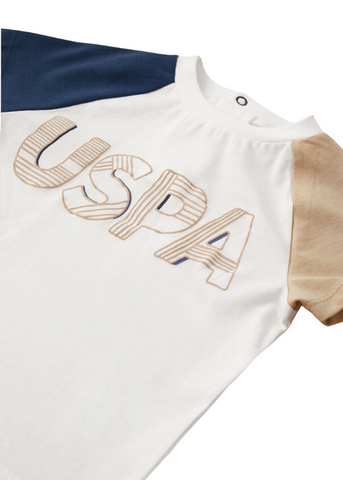 2 Piece Set, T-Shirt and Shorts Cream with Navy Blue and Beige 1839 V1 Us Polo Assn