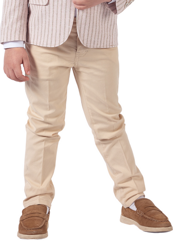 3 Piece Set, Pale Pink Jacket with Beige Stripes, Beige Pants and White Shirt 9819 Lemon
