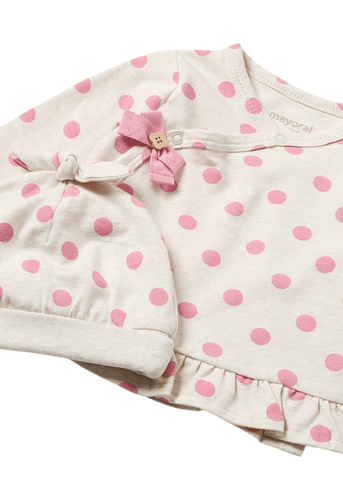 3 Piece Set for Babies, Beige with Pink Polka Dots Bettter Cotton 1531 Mayoral