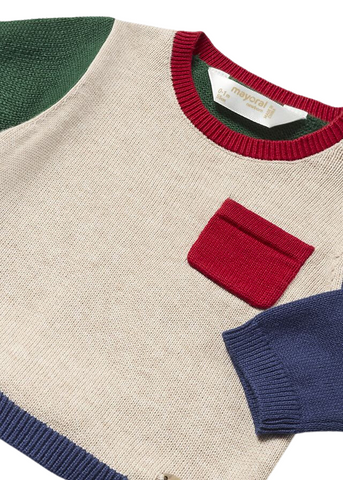 2 Piece Set for Boys, Green Sweater with Beige and Blue Pants 2521 Mayoral