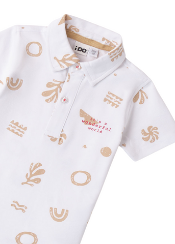Short Sleeve Polo Shirt White with Beige for Boys 8678 iDO