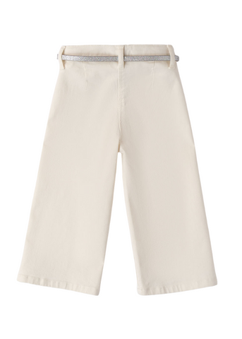 Long Cream Pants with Silver Waist Belt for Girls 8353 iDO