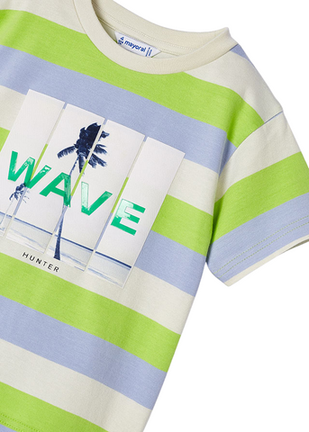 Short Sleeve T-Shirt with Green and Blue Stripes for Boys 3019 Mayoral