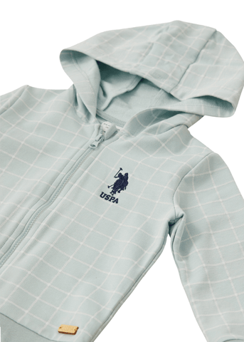 3 Piece Tracksuit, Mint Green Plaid Hoodie and Pants and Cream T-Shirt 1849 V1 Us Polo Assn