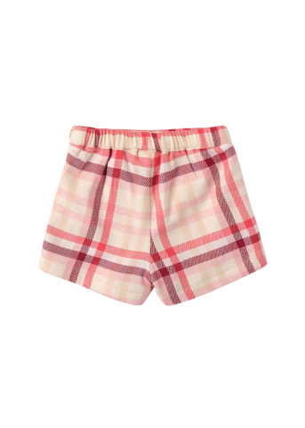 Pantaloni Scurti pentru Fetite, din Stofa Bej in Carouri Rosii 7733 Minibanda