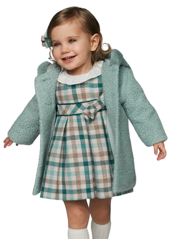 Green Plaid Fabric Dress with Beige Long Sleeve and White Collar 2903 col 75 Mayoral