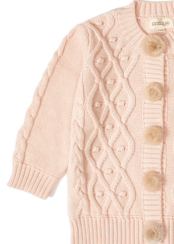 Knitted Cardigan for Girls, Pink with Button Tassels 21053 Patique