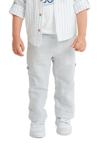 Set 3 Piese, Camasa cu Dungi Bleu din Muselina, Pantaloni din In Bleu si Tricou 10001 Lemon