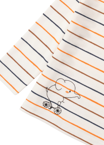 Cream Blouse for Boys, with Long Sleeves and Orange and Brown Stripes 7191 iDO