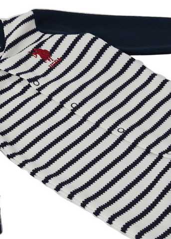 White Long Jumpsuit with Navy Stripes for Boys 1460 Us Polo Assn
