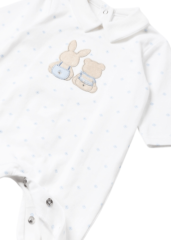 Set of 2 Long Overalls, White with Blue and Rabbit Print Better Cotton 1709 Mayoral