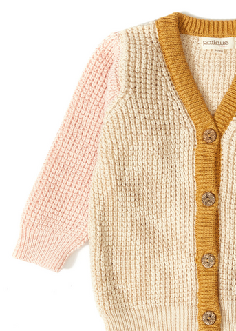 Knitted Cardigan for Girls, in Beige Tones with Pink Sleeves 21066 Patique