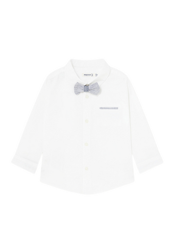 White Shirt with Long Sleeve Cotton and Bow Tie with Navy Blue Stripes 1116 Mayoral