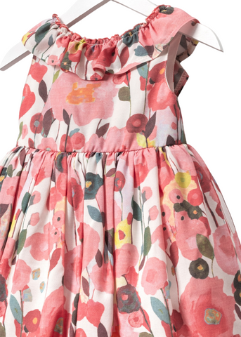 Dress with Corai Flower Print without Sleeves and Ruffle at Collar 3416 Mino Baby