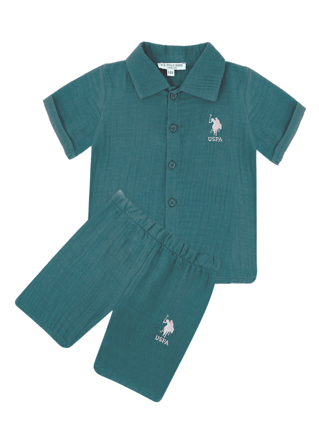 Green Muslin 2 Piece Set, Shirt and Shorts 1155 Us Polo Assn