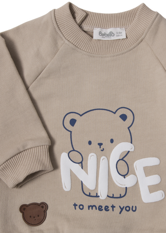 2 Piece Tracksuit Beige Hoodie with Bear and Indigo Teddy Bear Long Pants K4483 Bebetto