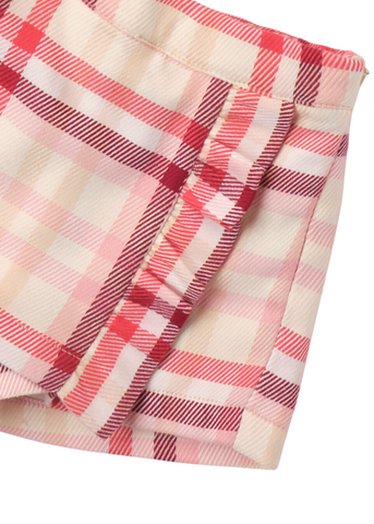 Short Pants for Girls, from Beige Fabric in Red Checks 7733 Miniband