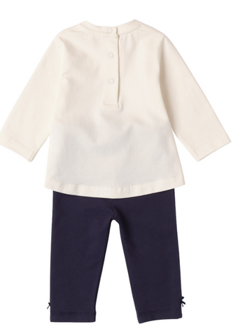 2 Piece Set for Girls, Cream Long Sleeve Blouse and Navy Blue Tights 7780 Miniband