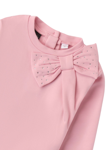 Blouse for Girls, Pink with Long Sleeves and Bow on Umar with Crystals 7277 Sarabanda