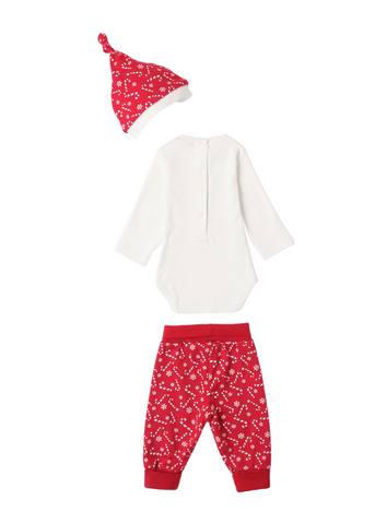 Set 3 Piese pentru Bebelusi, Body crem My First Christmas, Fes si Pantaloni rosii 7285 iDO