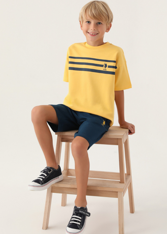 2 Piece Set, Yellow T-Shirt and Navy Shorts 1748-4 V2 Us Polo Assn