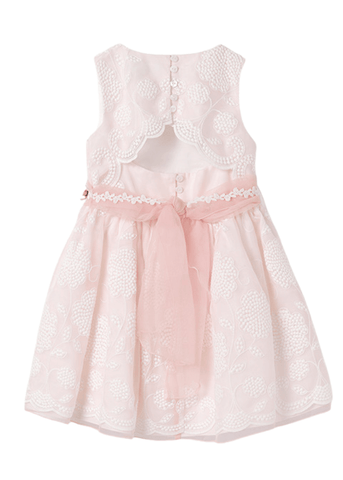 Pink Sleeveless Dress in Embroidered Organza and Cord Waist 5031 Abel & Lula