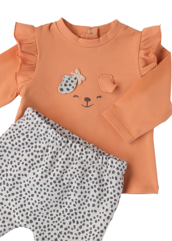 2 Piece Set for Girls, Caramel Long Sleeve Blouse and Long Pants with Print 7281 iDO