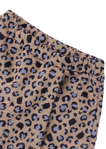 Pantaloni Scurti pentru Fetite, Bej cu Imprimeu Albastru Leopard 7735 Minibanda