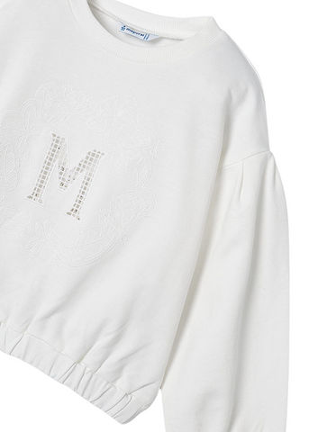 Ivory Sports Blouse for Girls, with Letter M Embroidered 3468 Mayoral