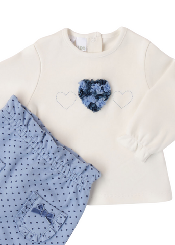 2-piece set for girls, cream blouse with heart and blue tights with blue peaks 7280 iDO